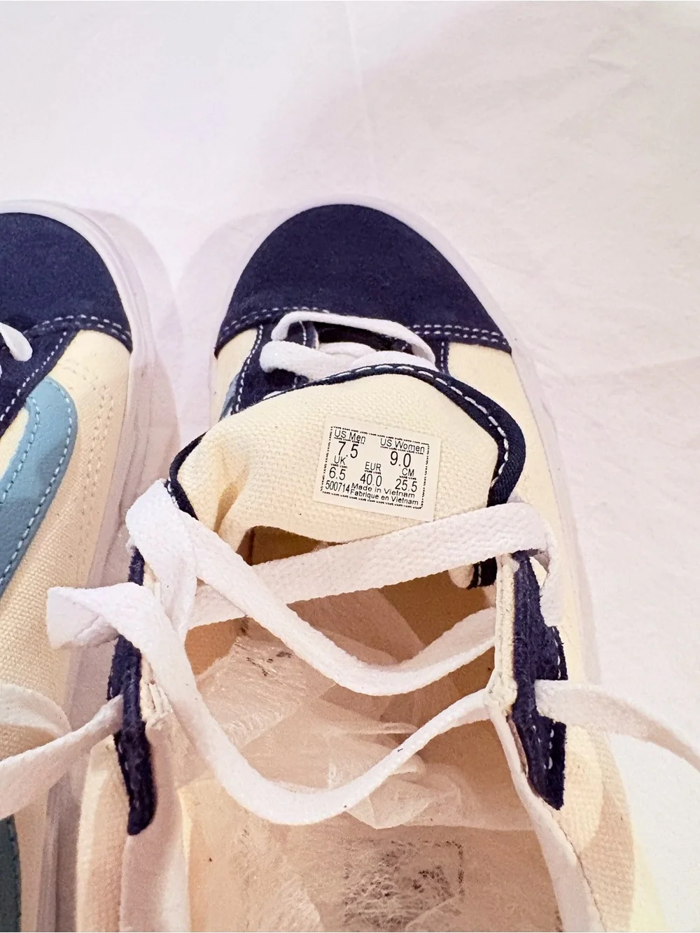 Vans Low Top Sneakers in Navy, Light Blue, and Cream